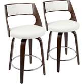Cecina Swivel Counter Stool in Cherry Wood & White Leatherette (Set of 2)